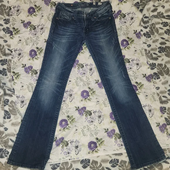 Miss Me Women's Blue Denim Jeans with Embellished Wing Back Pockets - Picture 2 of 5